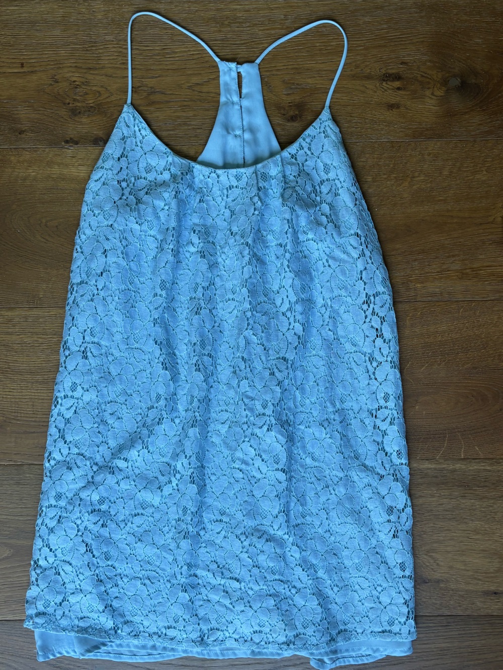 Lucy Love Lace Overlay Short T Back Dress Light Blue Medium Lined